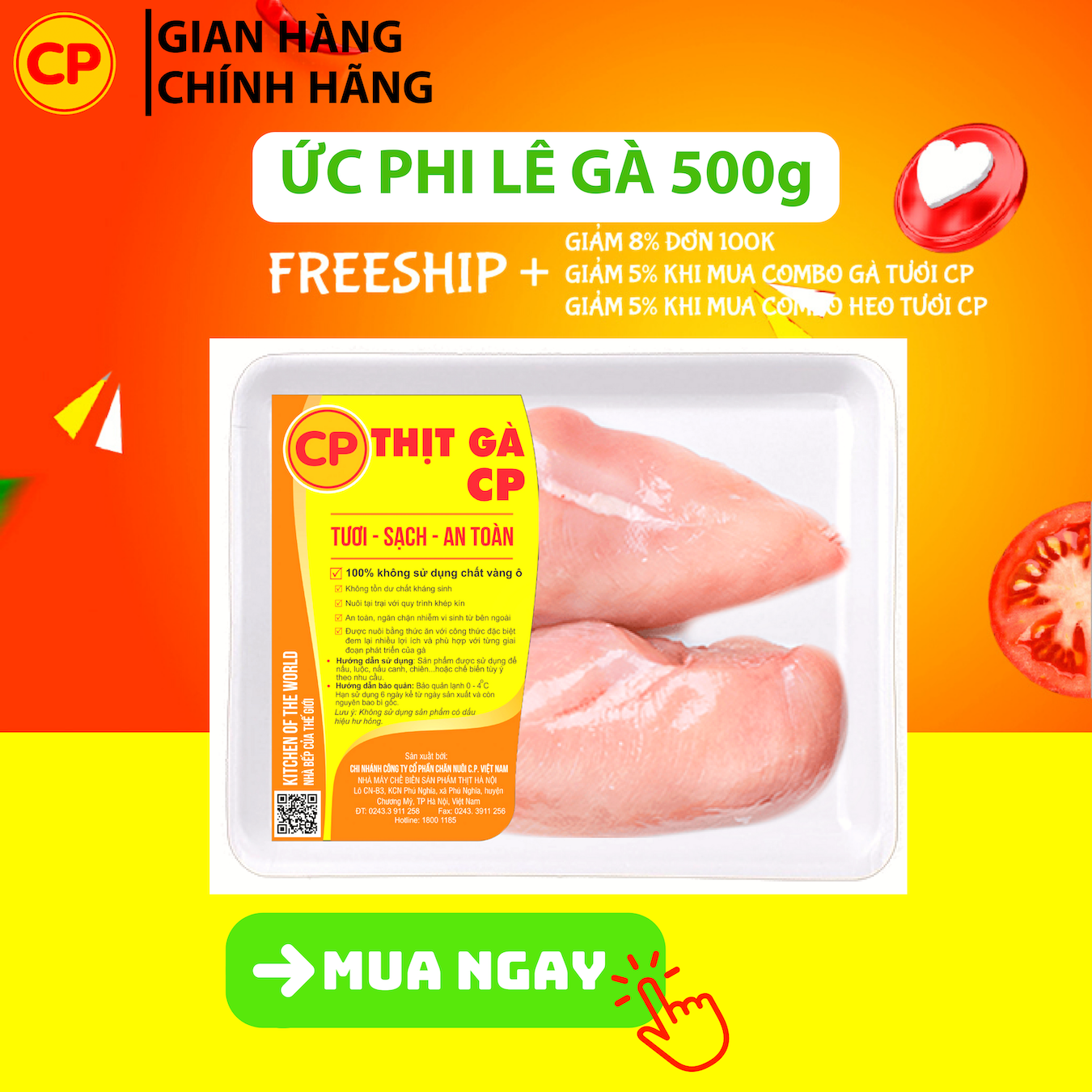 Ức gà tươi CP 500g - thịt gà cp tươi sạch