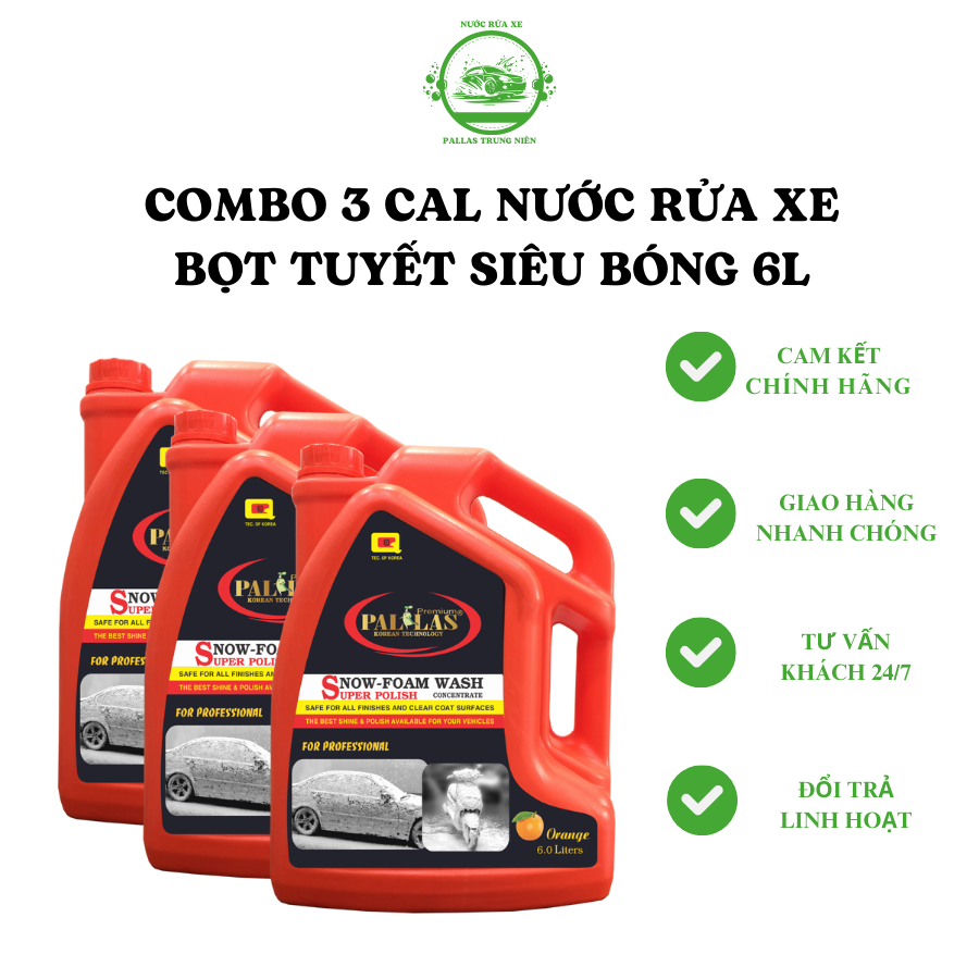Combo 3 cal nước rửa xe bọt tuyết siêu bóng 6l. tặng 1 chai bóng võ 500ml