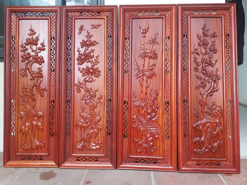 tranh tứ quý gỗ hương kích 108cmx38cm