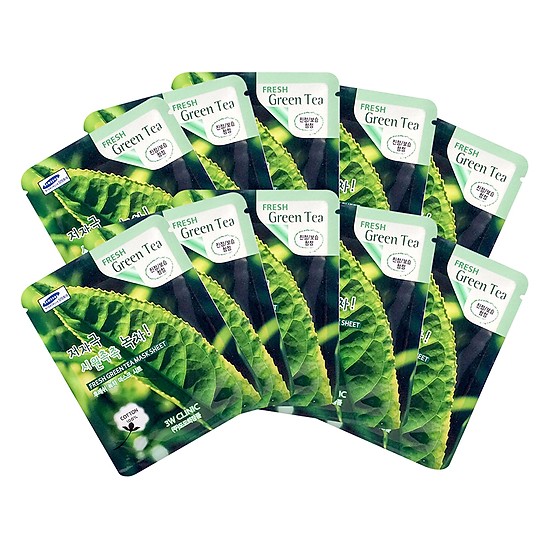 [HCM]Combo 10 Gói Mặt Nạ Trà Xanh Dưỡng Da 3w Clinic Fresh Greentea Mask Sheet 100% Cotton (23ml/Miếng)
