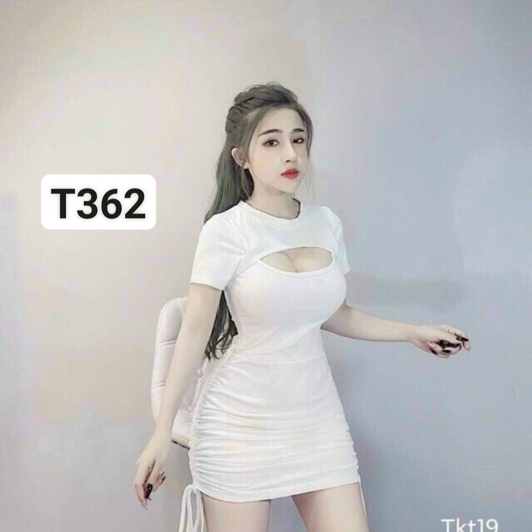 Đầm thun borip nữ ôm body khoét ngực rút dây cao cấp dạo phố T362