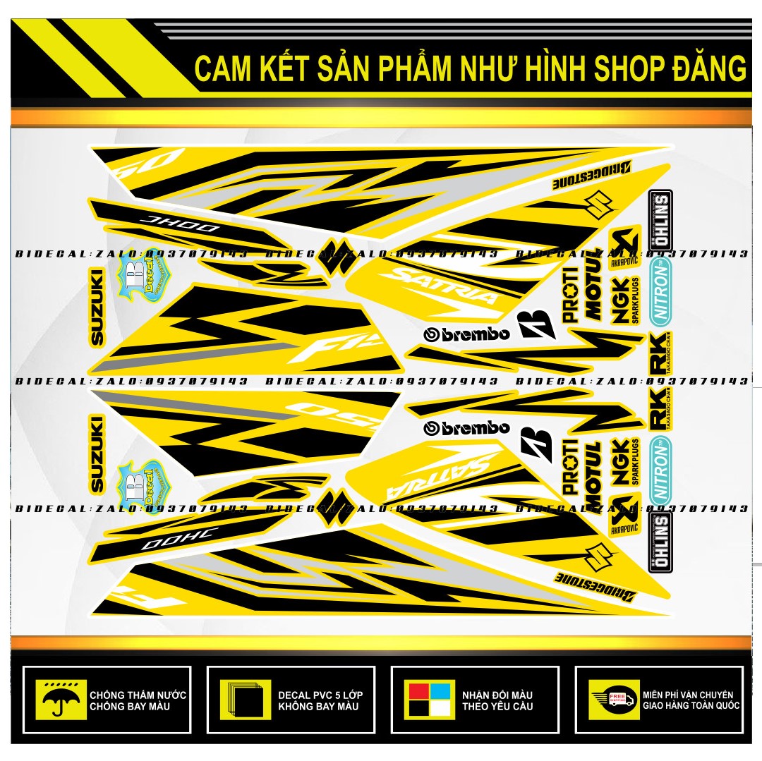 TEM RỜI SATRIA FI MẪU ĐEN XÁM DÁN XE VÀNG ( DECAL CAO CẤP - KHÁNG NƯỚC - KHÔNG BAY MÀU )