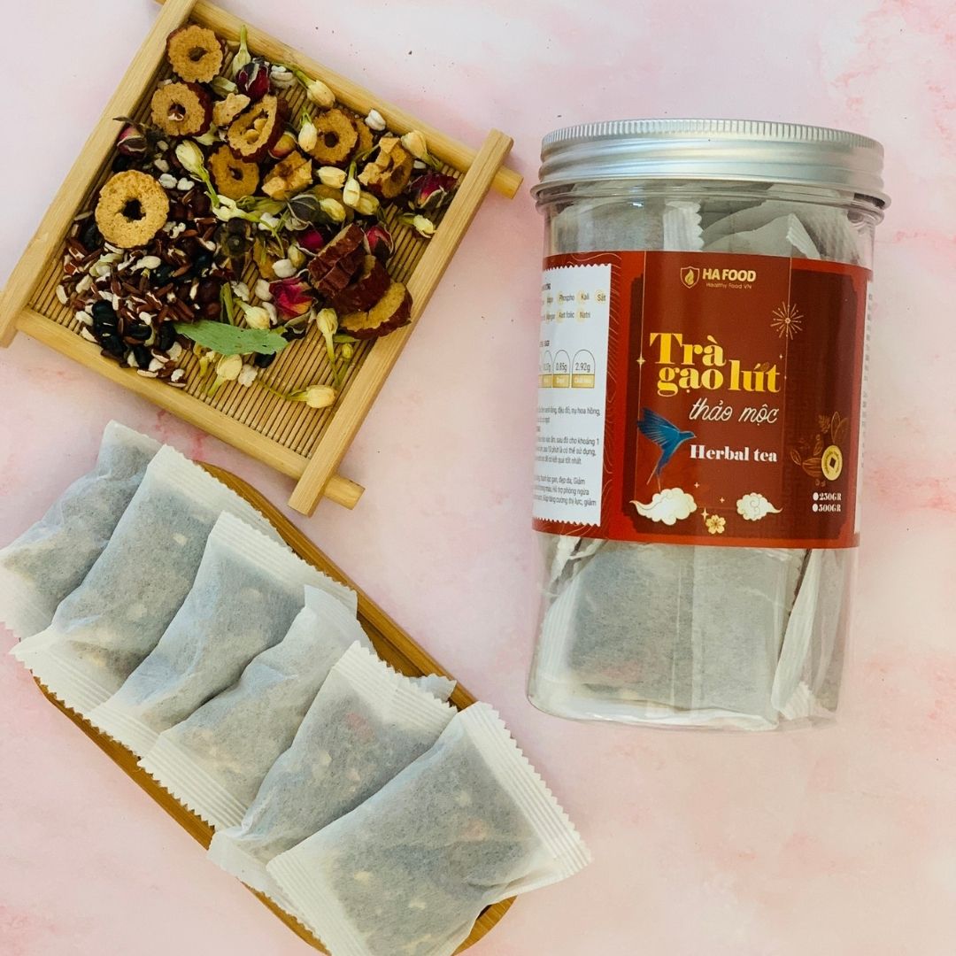 Trà gạo lứt túi lọc Hafood, trà gạo lứt đậu đen thảo mộc, giảm cân, ăn kiêng, thực dưỡng