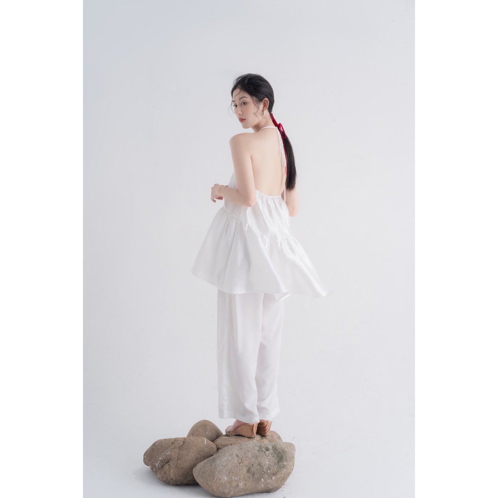 Quần lụa ống rộng Diệp Liên màu Trắng - Đing Đang