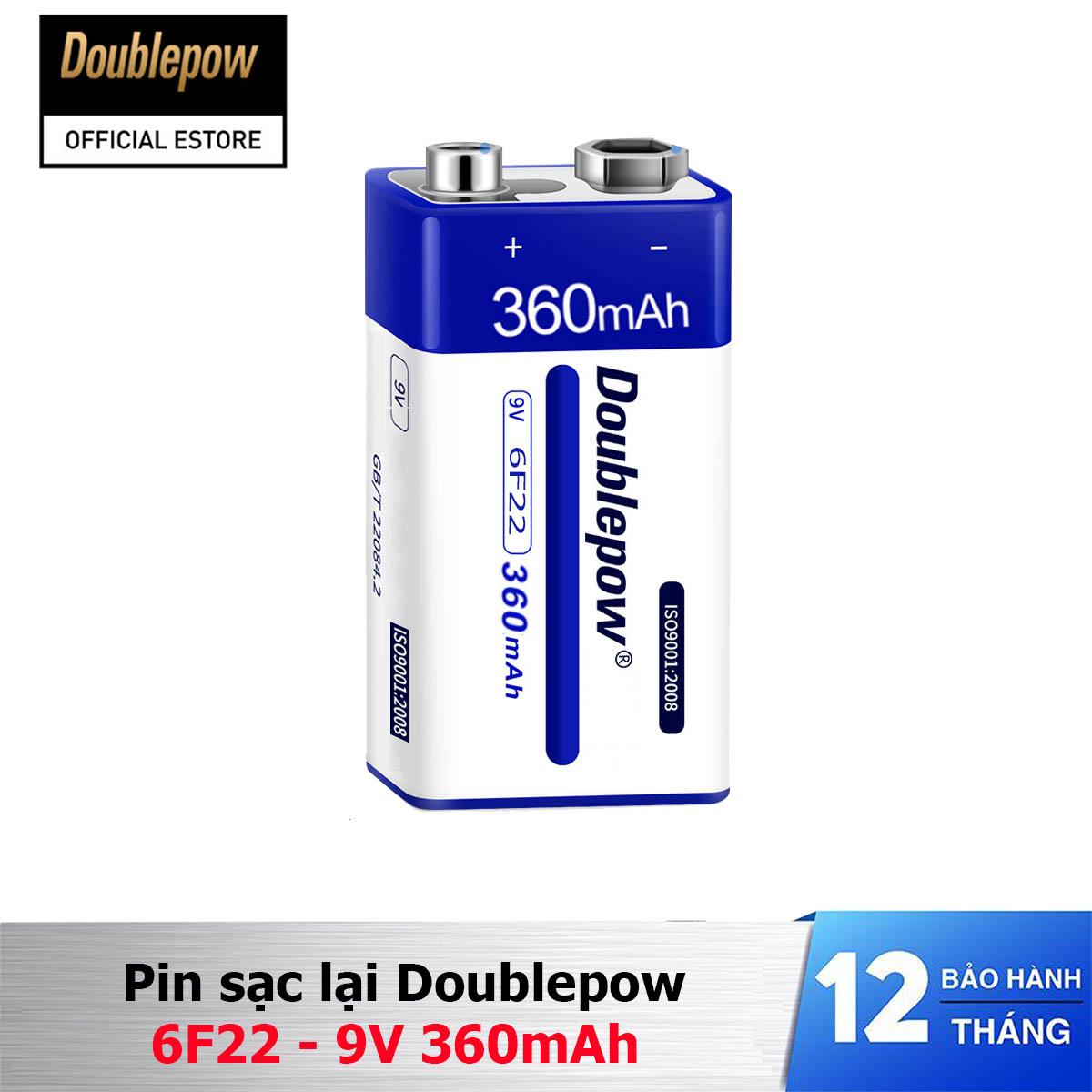 Pin vuông sạc lại 6F22 - 9V 360mAh Doublepow - Có tặng kèm vỏ hộp đựng pin