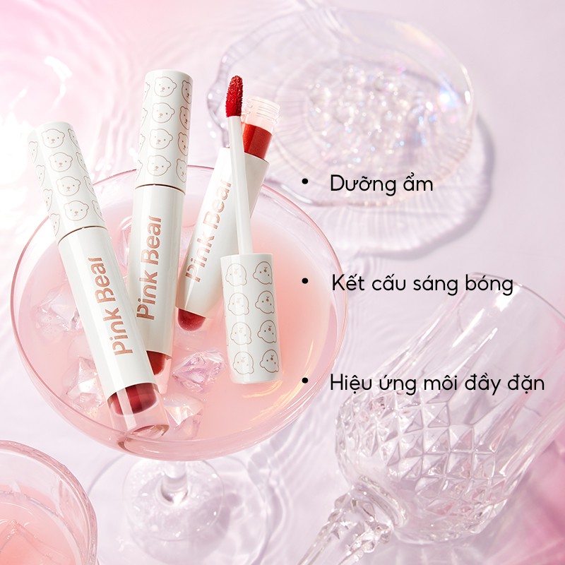 Son kem Pink Bear Glass Shine Lip Gloss Liquid Hydrating