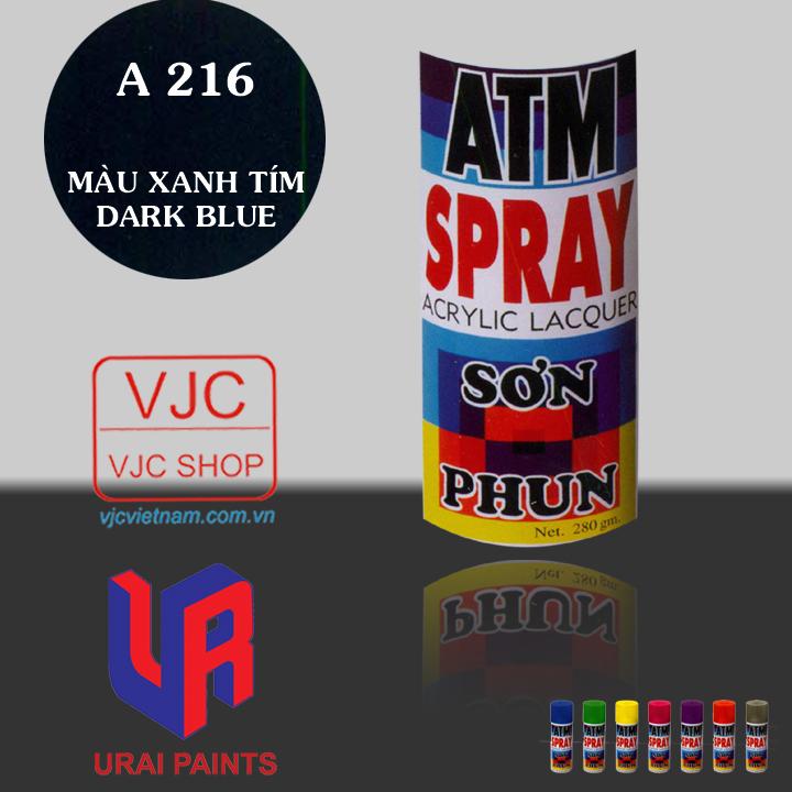 Chai sơn xịt sơn xe máy cao cấp ATM màu xanh tím đậm A216 dung tích 400 ml