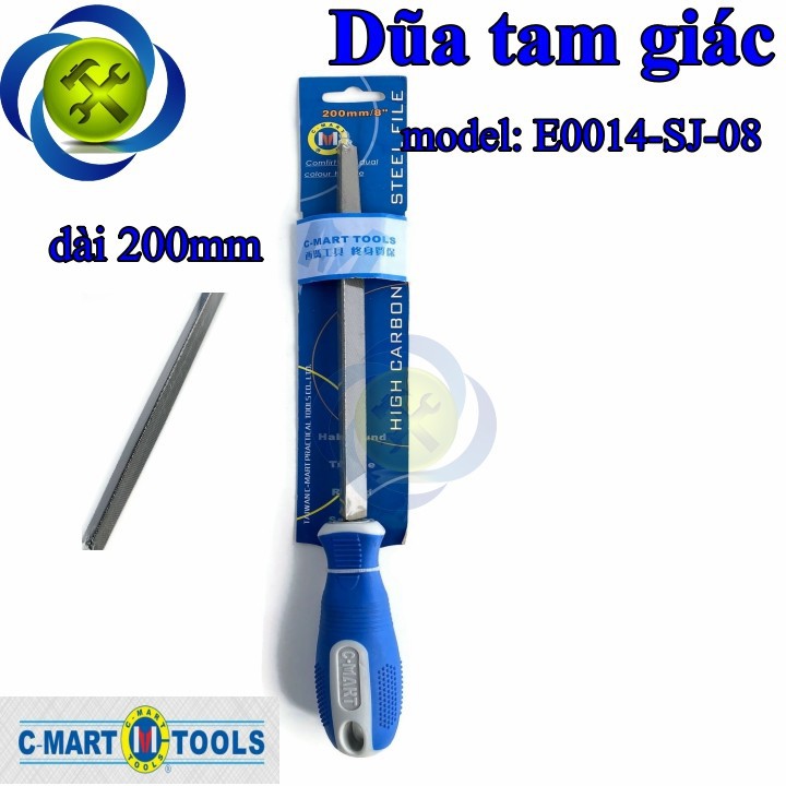 Dũa tam giác 200mm c-mart e0014-sj-08 cán nhựa xanh