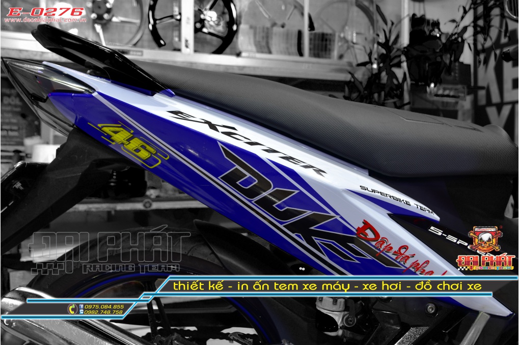 Tem Trùm Xe Exciter 135 Xanh Trắng