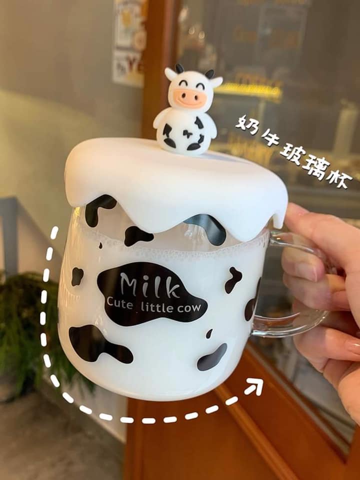 Cốc nước bò sữa thủy tinh cute