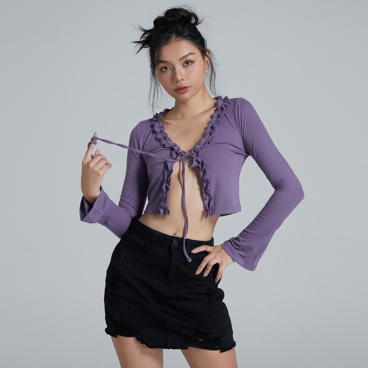 [NHẬP MÃ NOVFALAZSOCIAL02 GIẢM 40K ĐƠN 199K  ] Áo Maybi croptop ôm thun bèo cột nơ