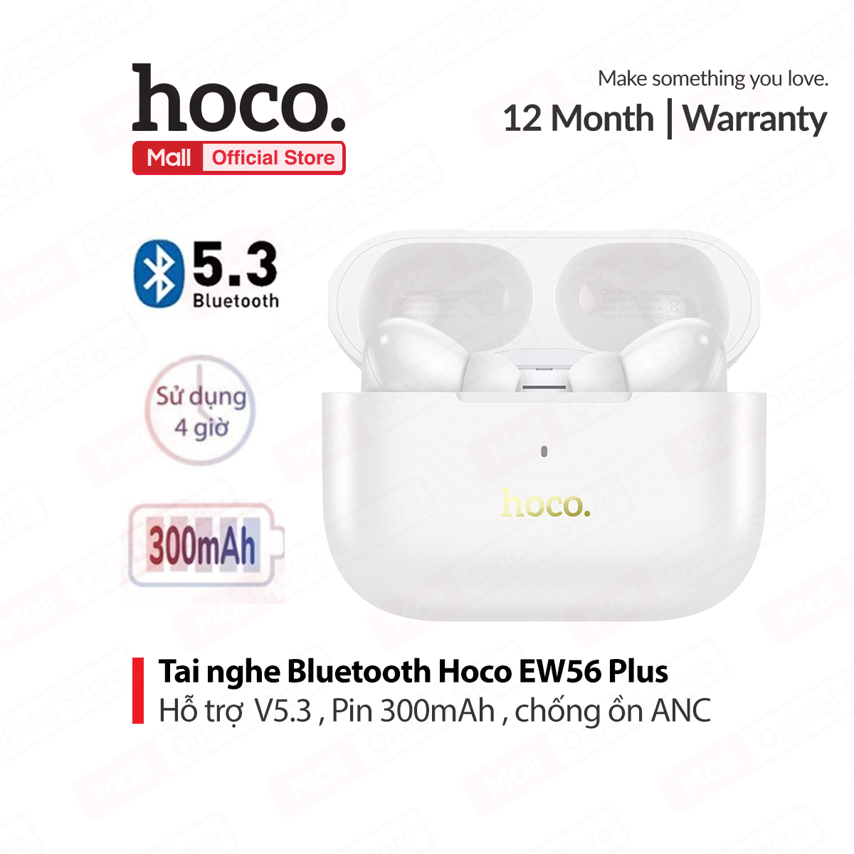 Tai nghe bluetooth hoco ew56 plus v5.3, hỗ trợ giảm tiếng ồn anc dung dượng pin 300mah, sử dụng 4h