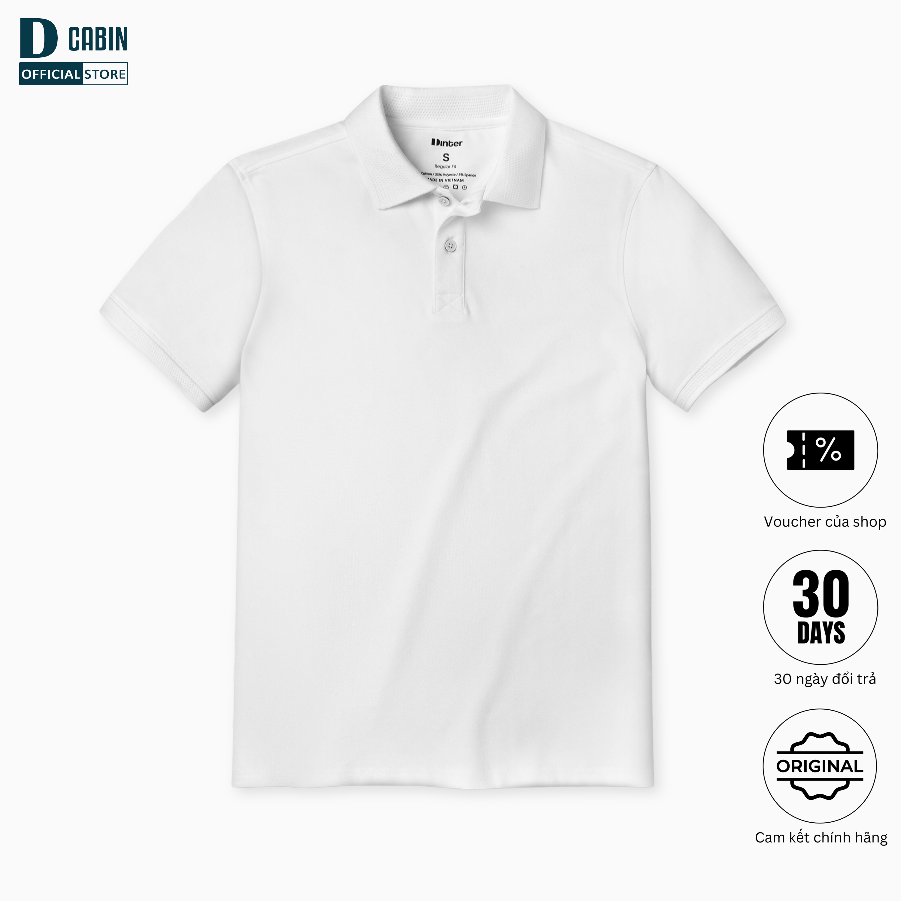 Áo polo nam Dinter basic, chất liệu CVC Premium, màu White, dáng Regular, co giãn, thoải mái