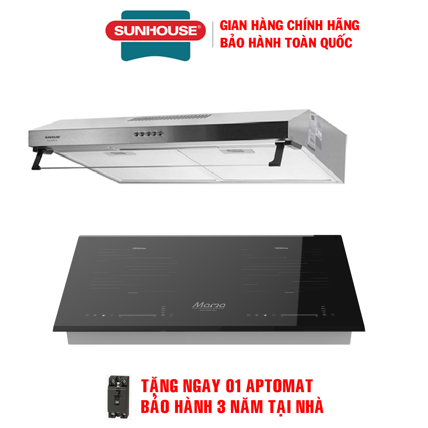 [Trả góp 0%]Combo Bếp điện từ đôi Sunhouse mama MMB-88HL + Máy hút mùi Sunhouse SHB6118i - Bếp từ đôi bảo hành 36 tháng, Máy hút mùi bảo hành 18 tháng tại nhà