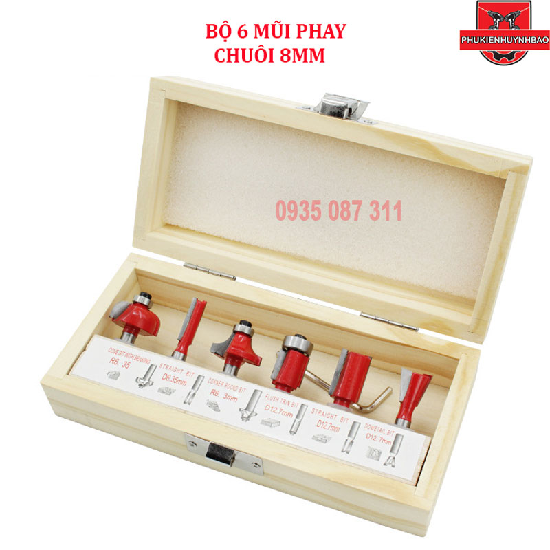 Bộ 6 mũi phay gỗ cốt 8mm hình ảnh thực tế