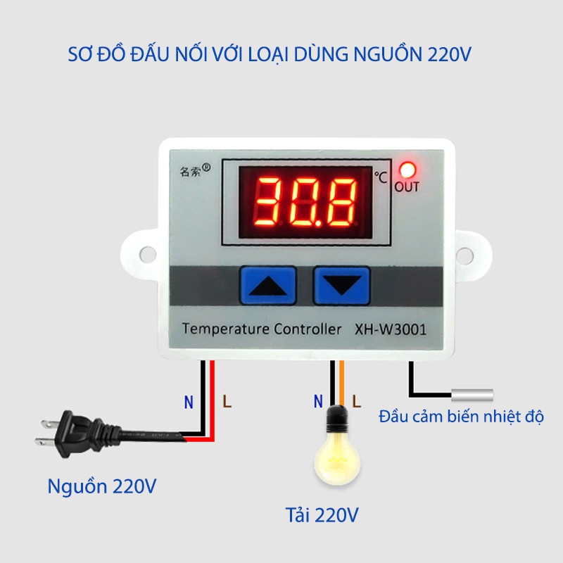 Bộ điều khiển nhiệt độ tự động XH-W3001 10A/220V,mạch điều khiển nhiệt độ,cảm biến nhiệt độ,thiết bị điều khiển nhiệt độ, lò ấp trứng, đầu dò nhiệt độ, đồng hồ cảm biến nhiệt độ