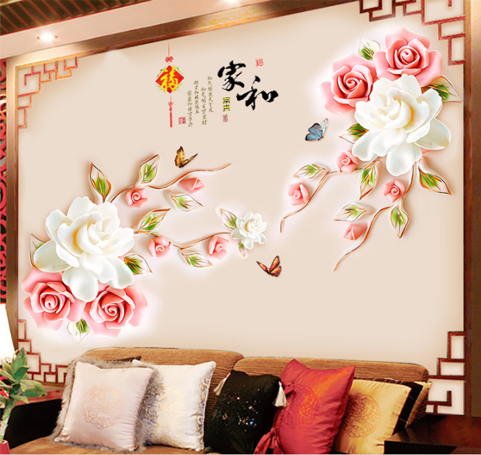 [HCM]DECAL DÁN TƯỜNG HOA HỒNG TRẮNG 3D
