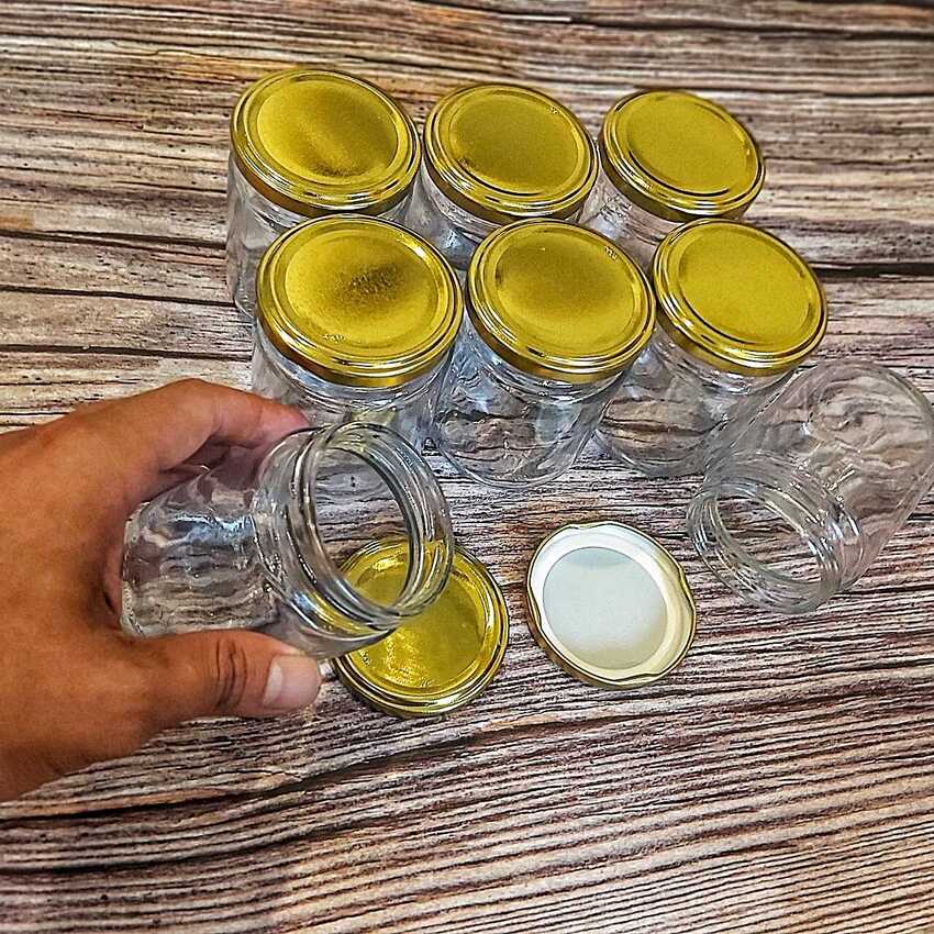 Lọ Thủy tinh 200ML (combo 8 cái) nắp thiếc vàng - Hũ Thủy Tinh 200ML - Hũ Chưng Yến - Hũ Làm Sữa Chua ,đựng dầu dừa, thực phẩm, mỹ phẩm - Hũ Gia Vị