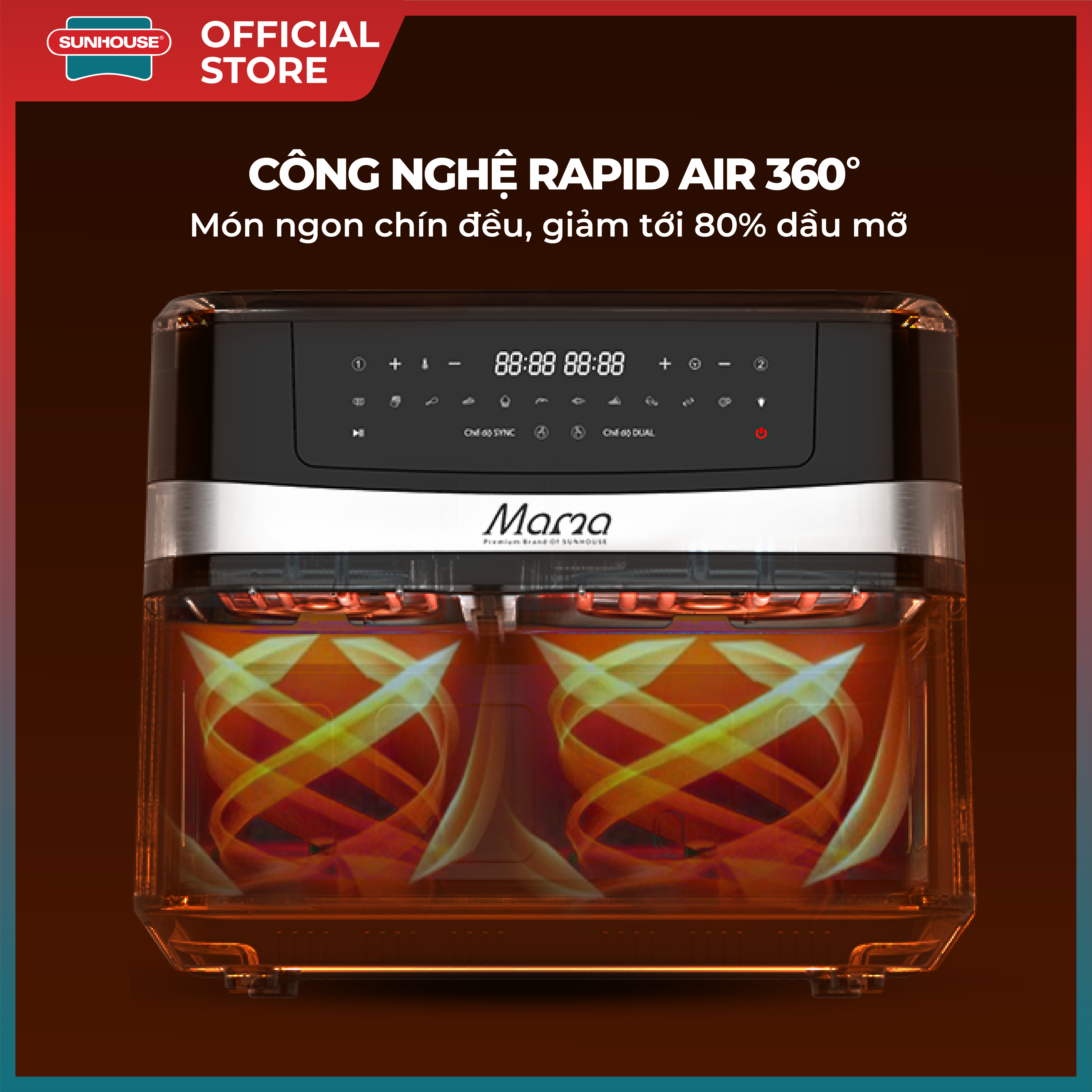 Nồi chiên không dầu 2 ngăn 10L Sunhouse Mama SHD4098 - Chế độ riêng - Tiết kiệm thời gian - Công nghệ Rapid Air - Hình ảnh 4