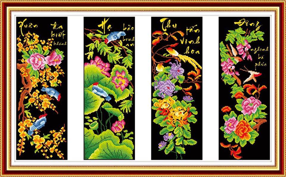 Tranh đính đá cao cấp Venus Tứ Quý Bốn Mùa -KT: 126x75Cm