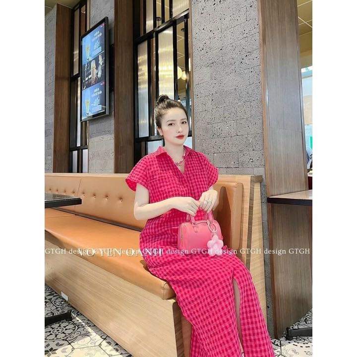Váy bầu sơ mi kẻ sọc dáng dài- đầm bầu xinh dáng dài,sang chảnh - váy đẹp mặc đi làm,đi chơi cho mẹ bầu