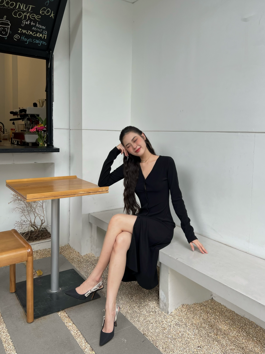 DOTTIE - Đầm thun ôm dáng dài nữ DOTTIE - Đen - D0184