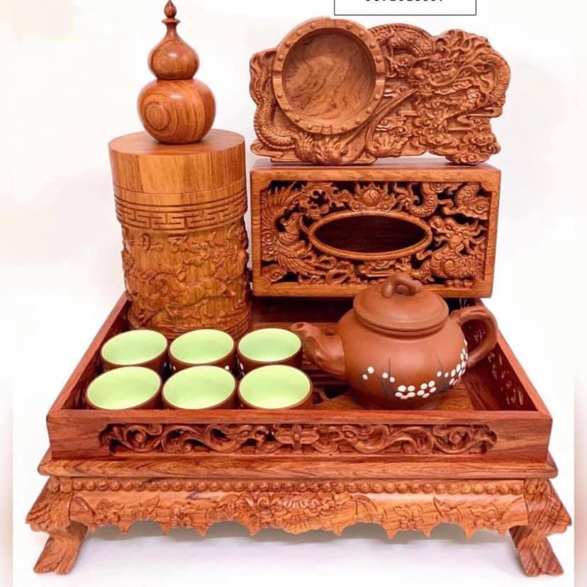 Khay trà chân quỳ gỗ Hương 38x28cm