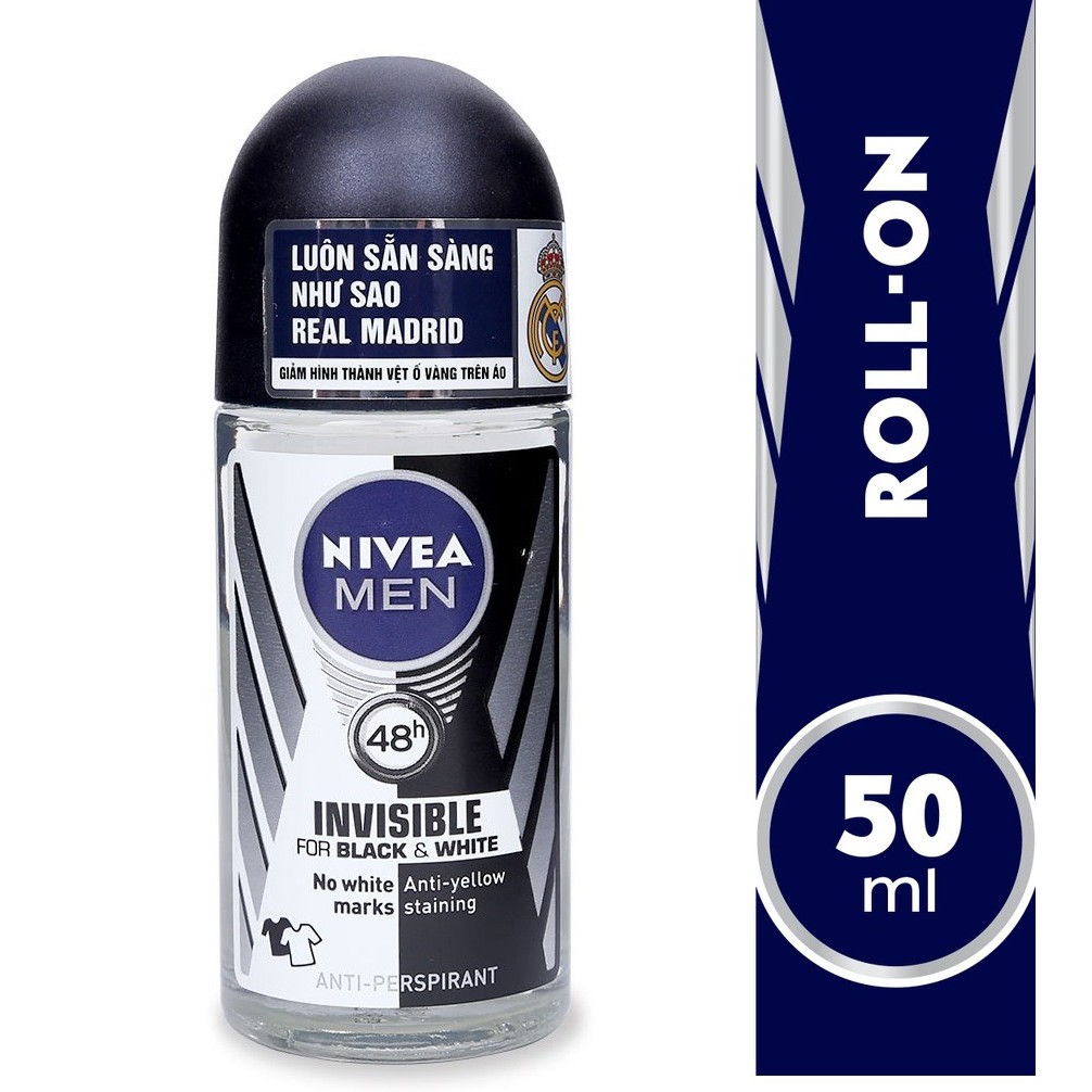 Lăn khử mùi Nivea Men Invisible For Black & White chai 50ml