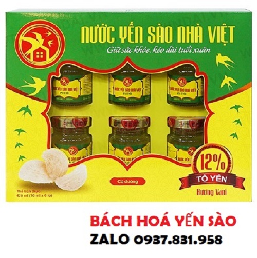YẾN NHÀ VIỆT 12% tổ yến nước yến sào có đường KÈM TÚI (6 lọ + túi)