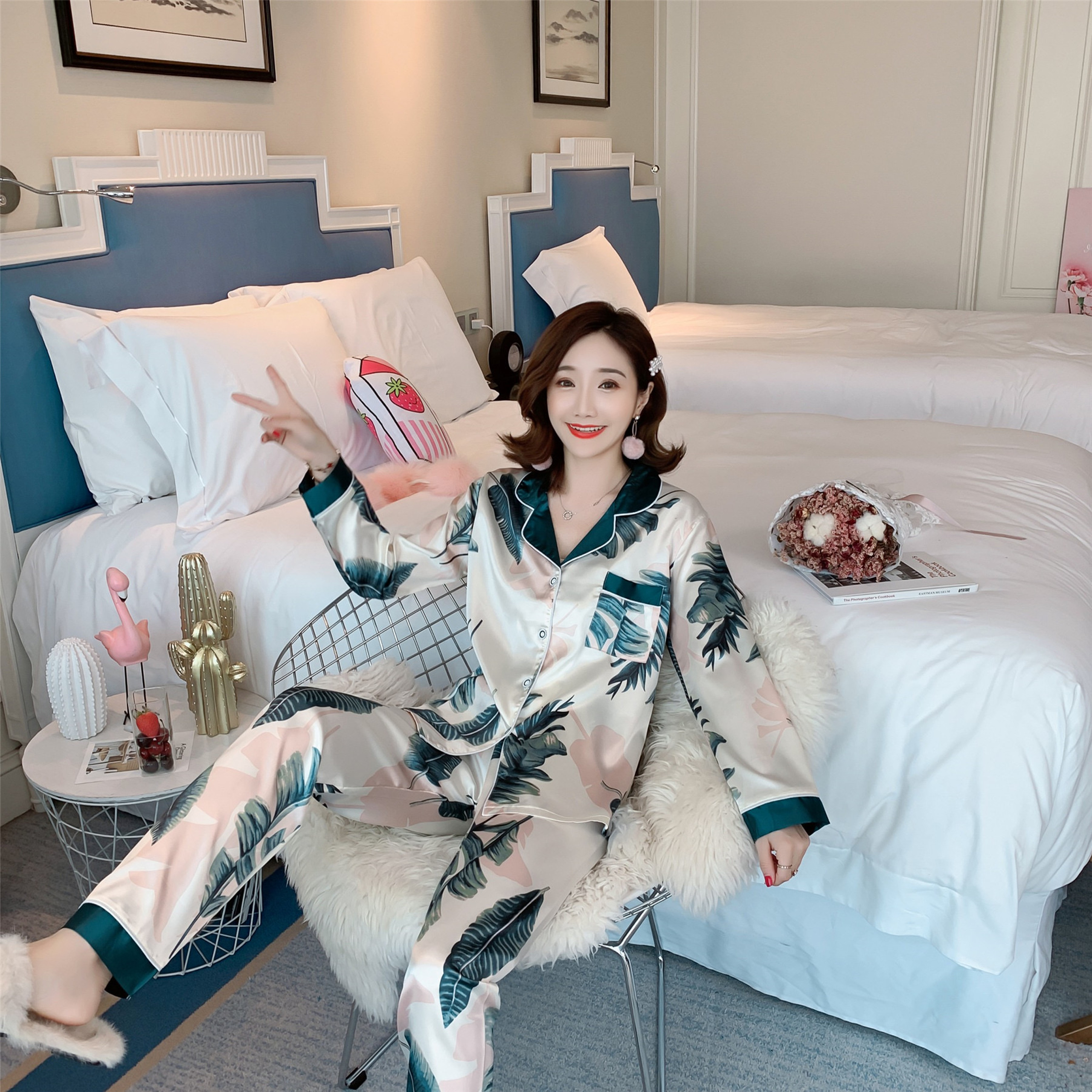 [HCM]SET BỘ  NGỦ PIZAMA LỤA TAY DÀI - D89