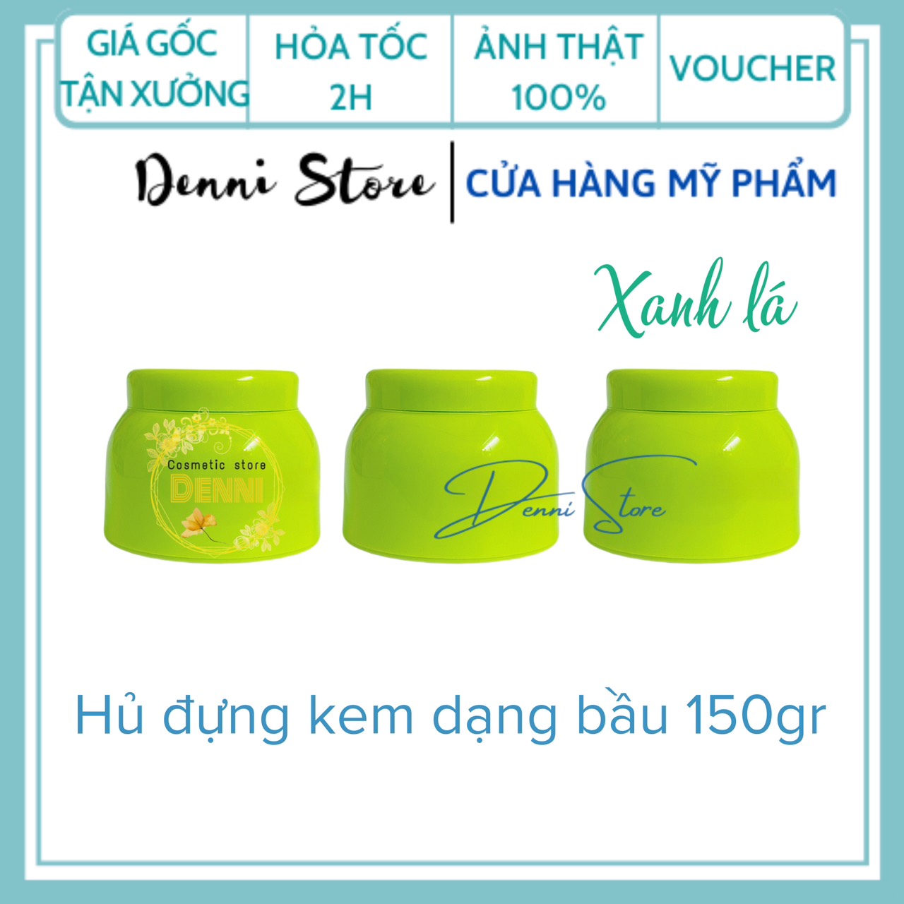 Hủ bầu đựng kem 150g màu xanh lá