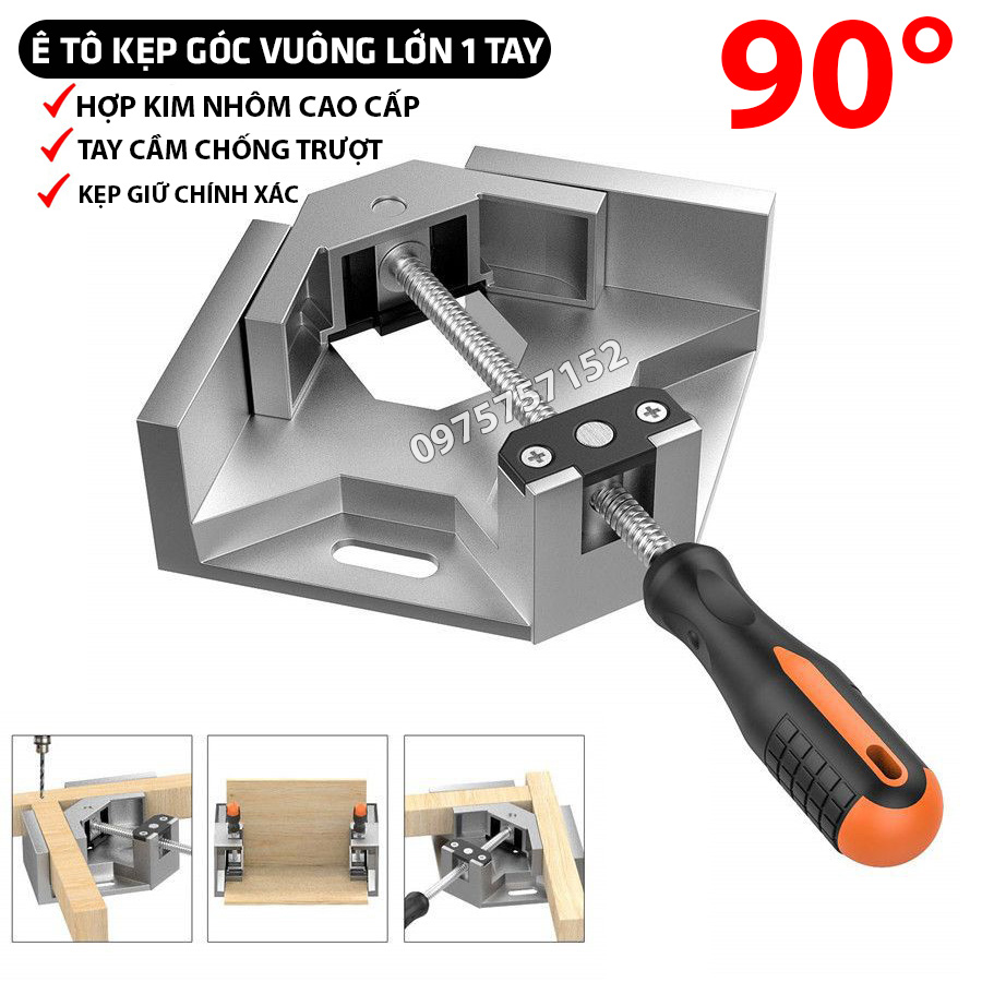 Ê tô kẹp góc vuông 1 tay loại lớn, vam vuông góc 90 độ hợp kim nhôm cao cấp, tay cầm bọc nhựa 2 lớp chống trượt, độ chính xác cao, eto vuông góc, vam vuông góc 90 độ, ê tô vuông góc 1 tay cầm, eto kẹp dụng cụ ke góc vuông