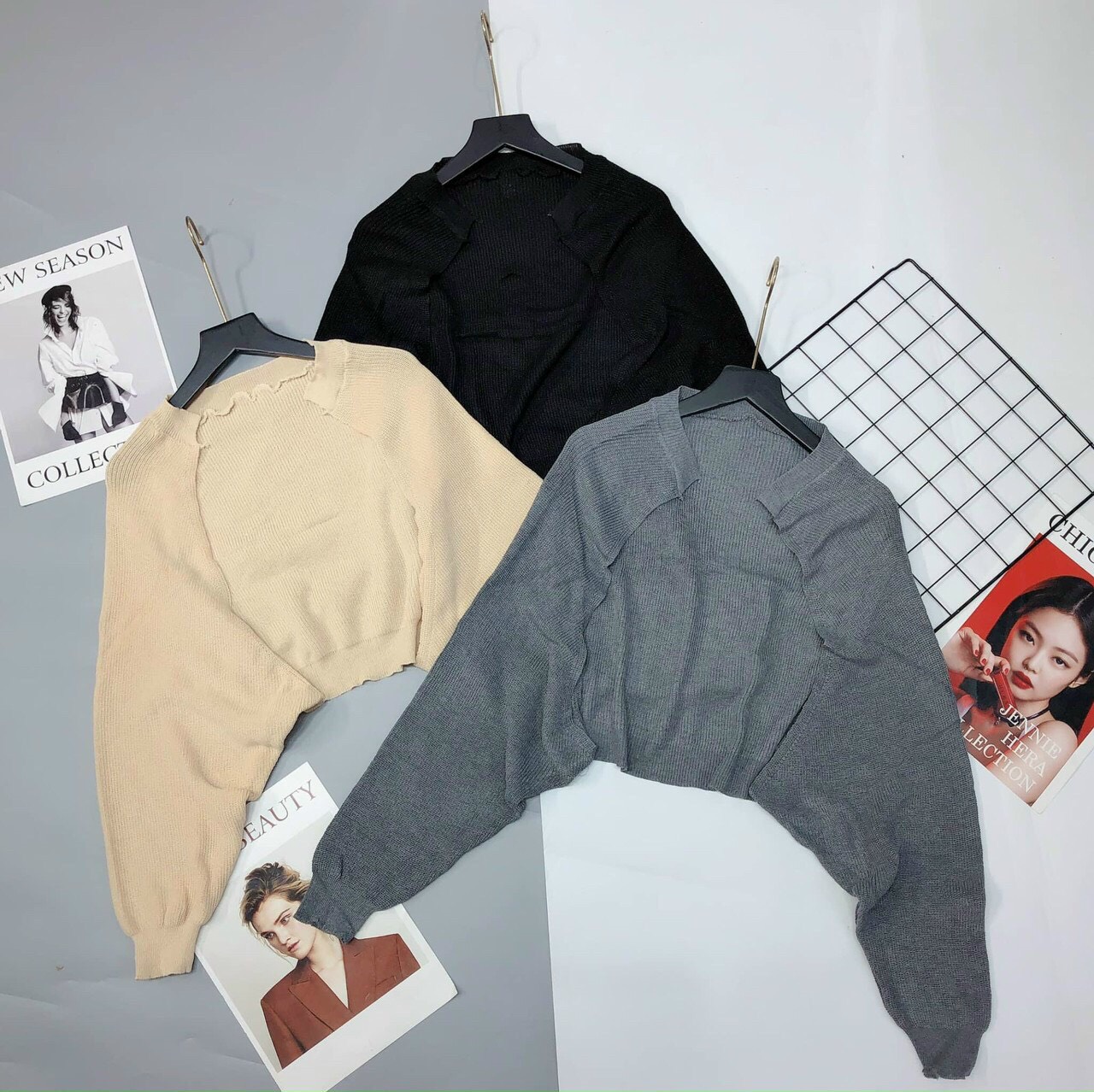 [XẢ KHO 12.12] Áo khoác len cadigan nữ dáng croptop tay cánh dơi blackpink loại dày, chất thun gân co dãn mặc được bốn mùa