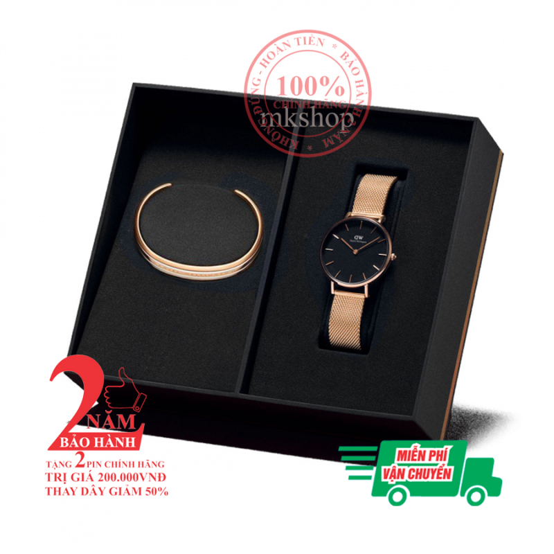 [Mới] Bộ quà tặng đồng hồ nữ DanieI Wellington Petite Melrose 28mm + Vòng tay D.W Bracelet - màu vàng hồng (Rose Gold) - DW00500128