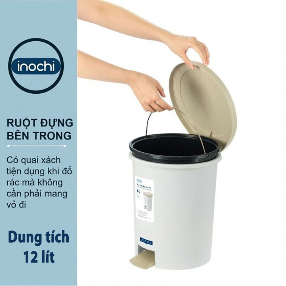Thùng rác chân đạp tròn Hiro Inochi Nhật Bản (hàng xuất Nhật) công nghệ Ag+ (ion bạc) kháng khuẩn khử mùi 6L, 12L