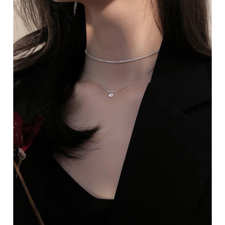 Dây chuyền nữ pha lê,3 vòng cổ nữ bạc - -𝐂𝐚𝐦 𝐤𝐞̂́𝐭 𝐜𝐡𝐮𝐚̂̉𝐧 𝐁𝐚̣𝐜 _tuna shop trang sức bạc