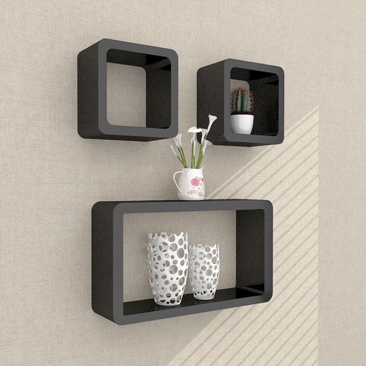 Kệ gỗ treo tường 3 hình chữ nhật ô vuông diachire (Chọn màu) gỗ Lõi Xanh chống ẩm