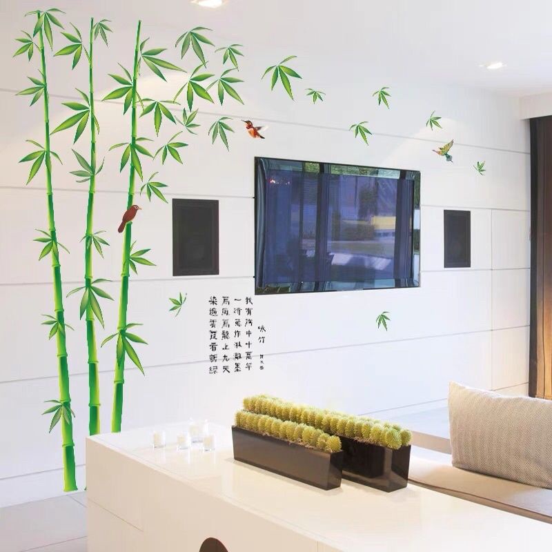 Decal dán tường cây trúc xanh, sẵn keo dán