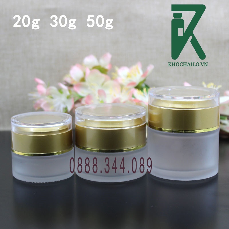 Hũ chiết mỹ phẩm,hũ đựng kem thủy tinh mờ nắp nhựa Acrylic cao cấp 20gr,30gr,50gr