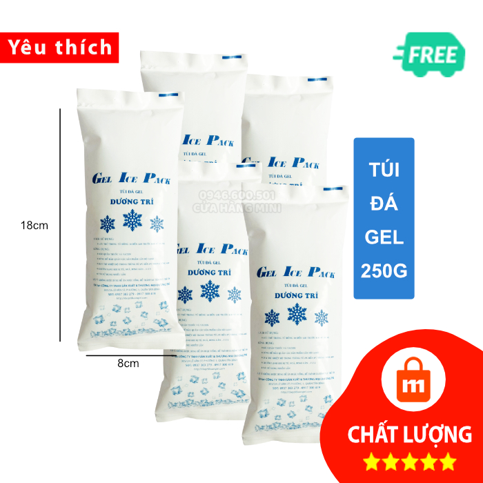 Combo 5 túi đá gel đá khô 250g giữ lạnh bảo quản thực phẩm, trái cây, kem