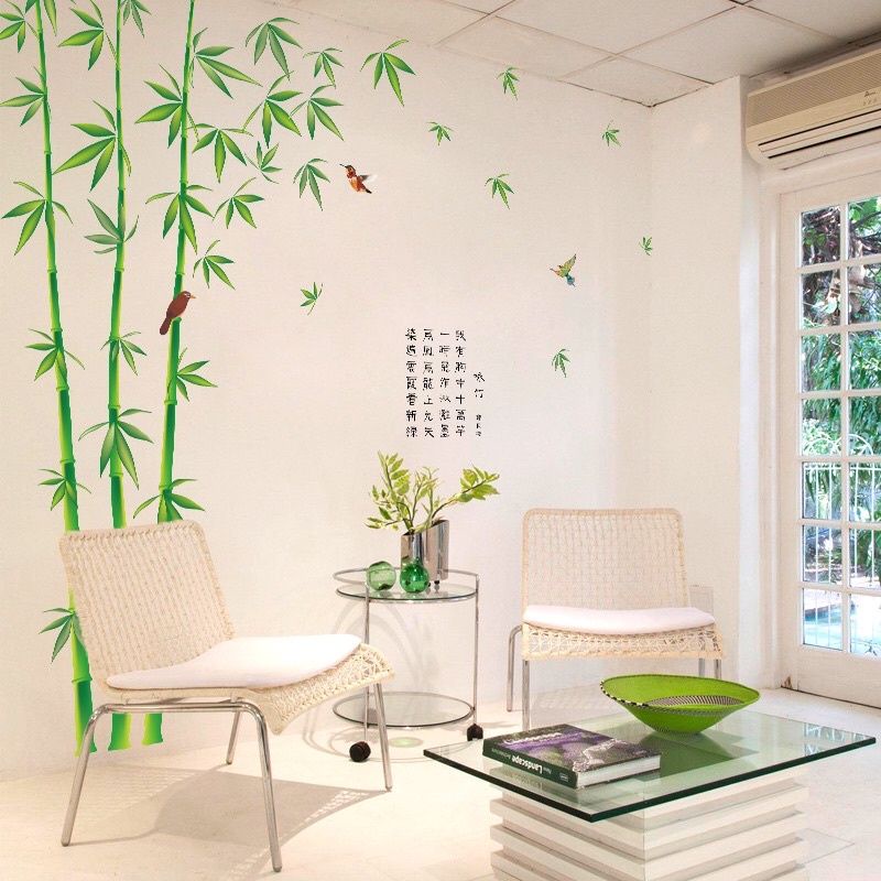Decal dán tường cây trúc xanh, sẵn keo dán