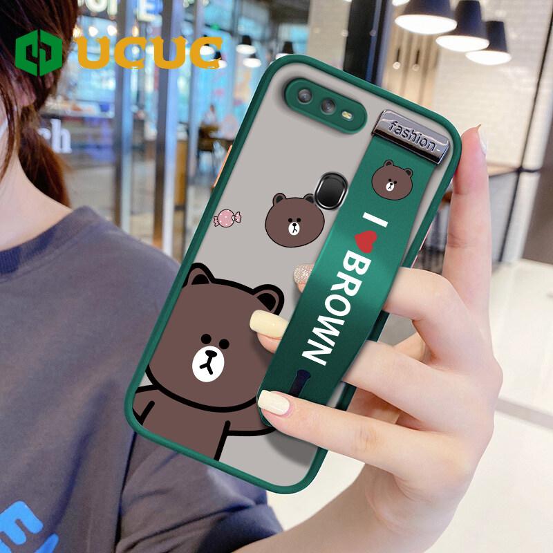 UCUC Phone Case For OPPO A7 A5S /OPPO A12 /OPPO A11K Cartoon Brown Bear Case (With Wristband) Shockproof Frosted Back Full Lens Protection Phone Cover Case OPPOA5S For Girls