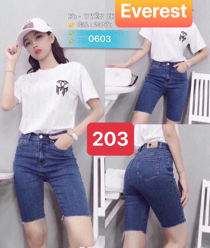QUẦN SHORT SỌT JEAN LỬNG KIỂU NGỐ NỮ CHẤT BÒ XANH ĐẬM TRƠN NHẬT BẢN LƯNG CAO NÂNG MÔNG EV-203 - EVEREST FASHION