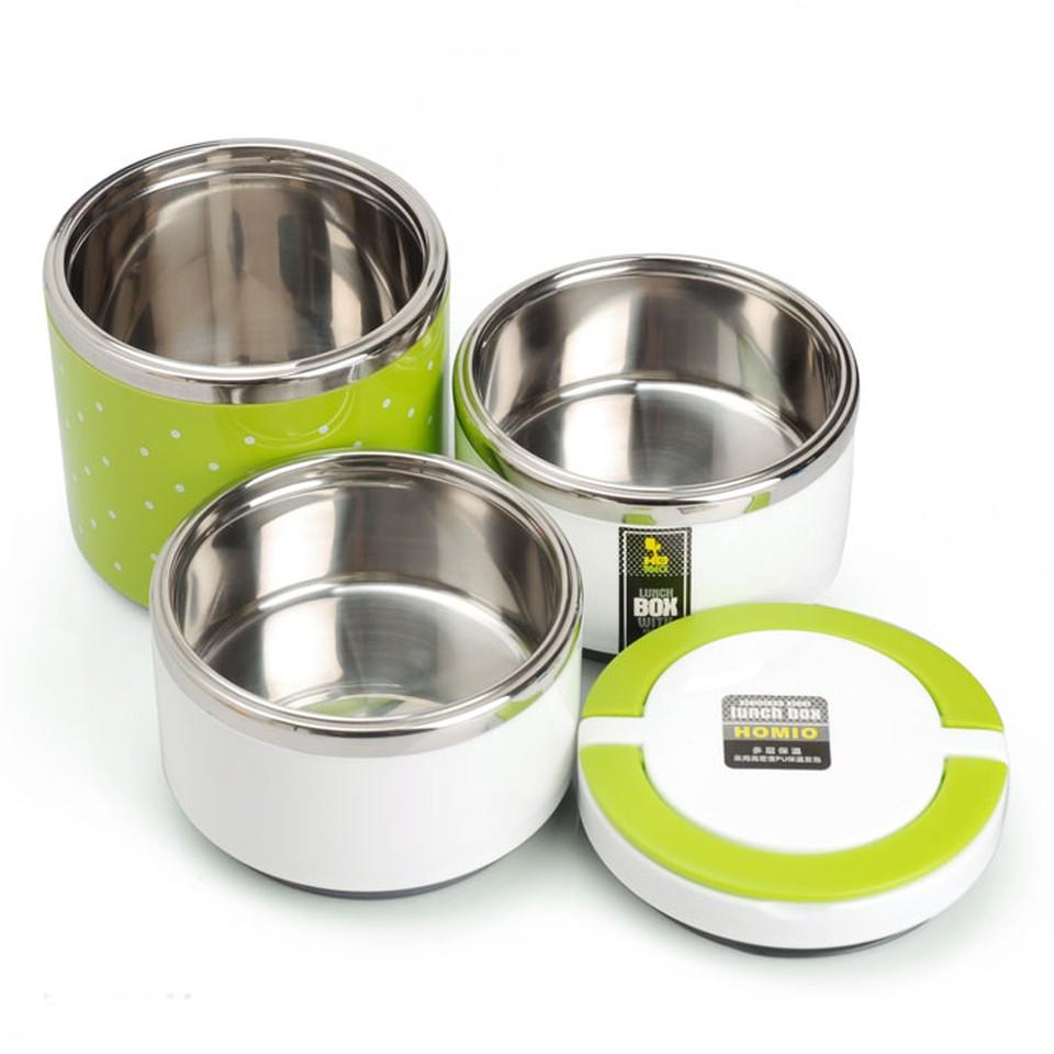 Cặp lồng cơm 3 tầng giữ nhiệt chấm bi ruột inox