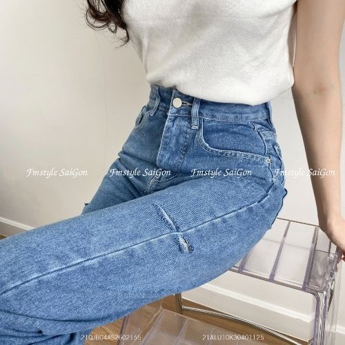 Quần Jean Baggy Nữ Lưng Cao VM STYLE QJB00012 Thiết Kế Rách Bên Lua Tua N112 Nổi Bật, Tôn Dáng Phù Hợp Đi Học, Đi Chơi