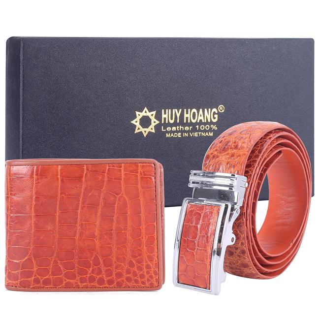 Bộ ví & thắt lưng nam da cá sấu màu vàng th2203-th4203