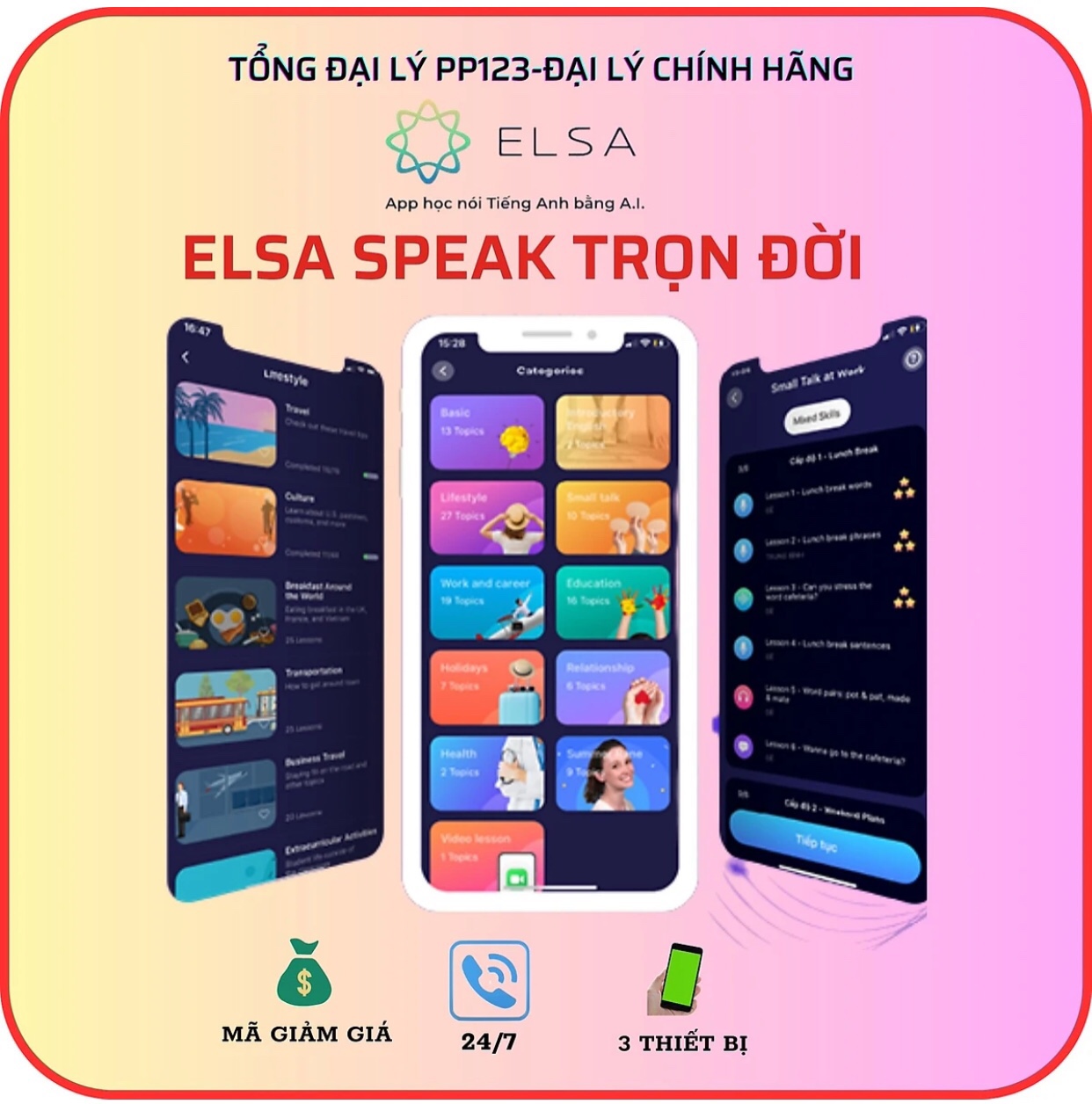 ELSA SPEAK (Trọn đời, 2 năm,1 năm, 6 tháng, 3 tháng) - Tiếng anh chất lượng cao
