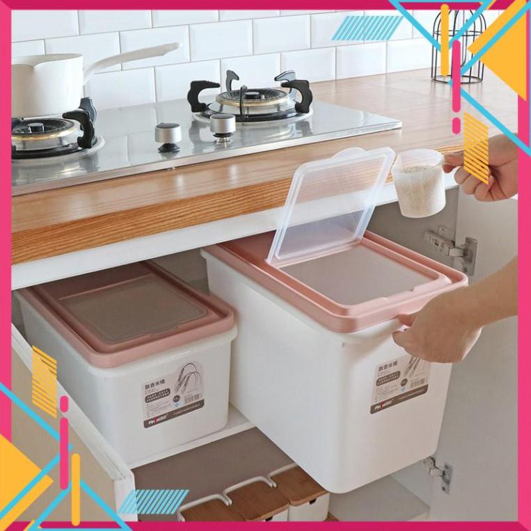 Thùng nhựa đựng gạo thông minh 10kg đa năng đựng ngũ cốc, đồ ăn khô cho động vật,thùng đựng gạo 15kg kèm cốc chia vạch