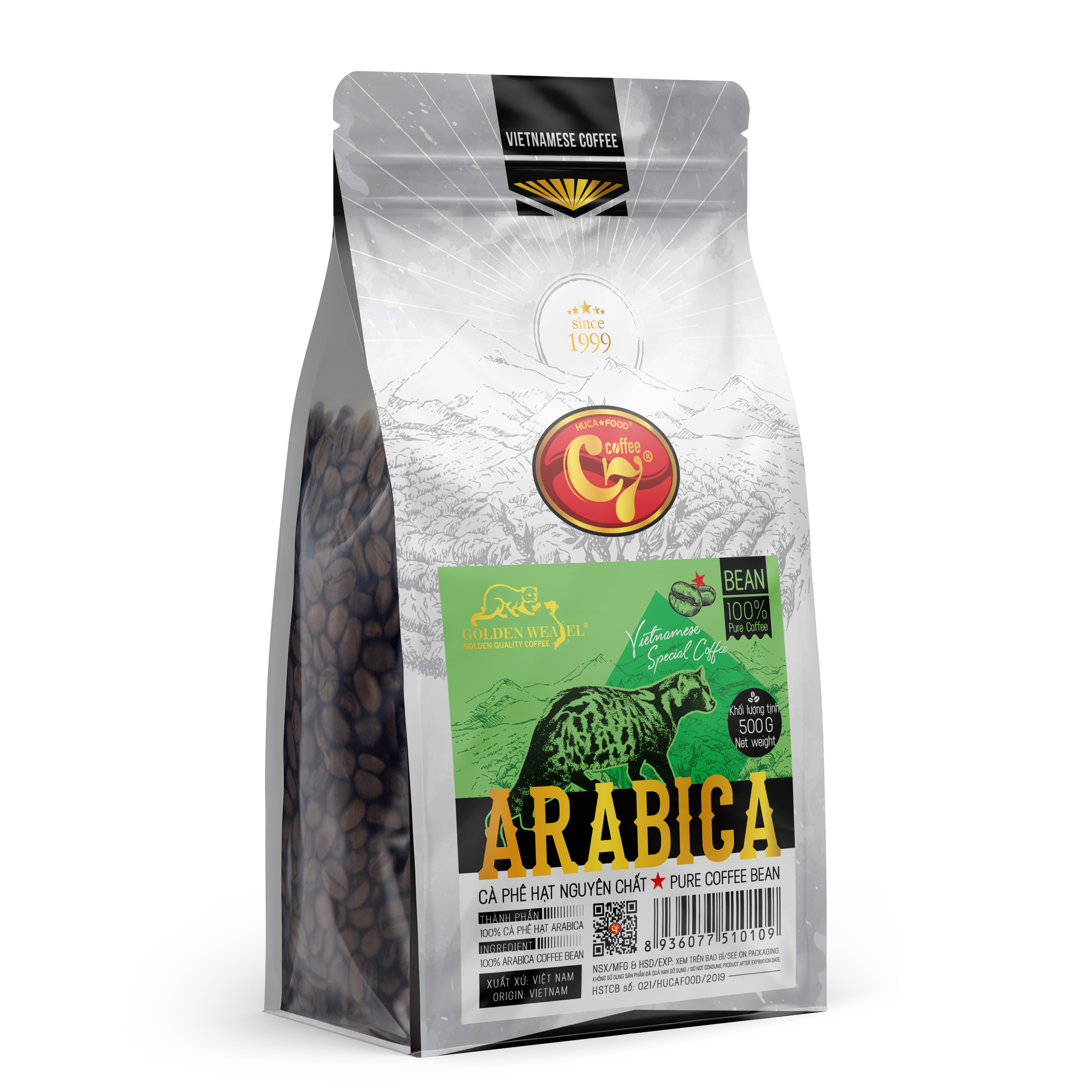 Cà Phê Hạt Arabica Rang Mộc 100% Túi 500Gr - Con Chồn Vàng