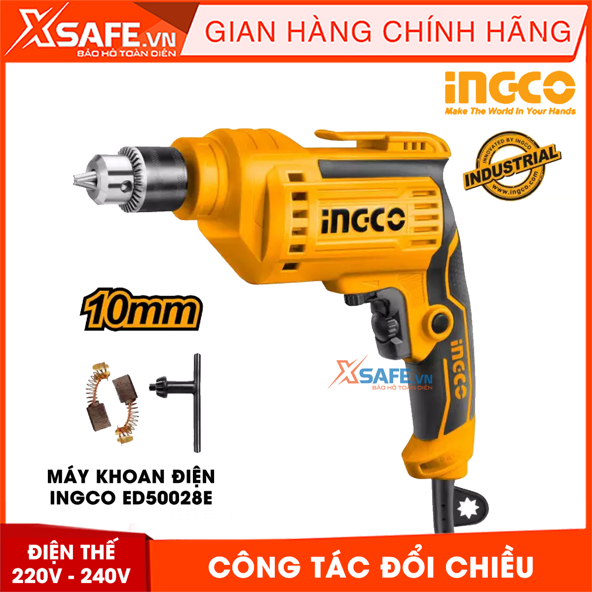 Electric drill ingco ED50028E power 450W, voltage 220-240V ~ 50-60Hz, no-load speed 0-4300rpm, drilling capacity upto 6.5mm, variable speed switch, reversing, packing in color box-product genuine xsafe